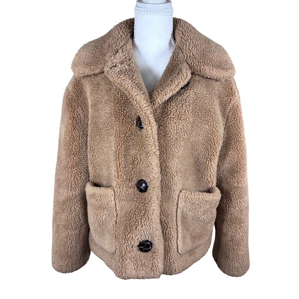Zara Teddy Faux Shearling Jacket S 6 Camel Cropped Grandpacore Quiet Luxury - Picture 4 of 7